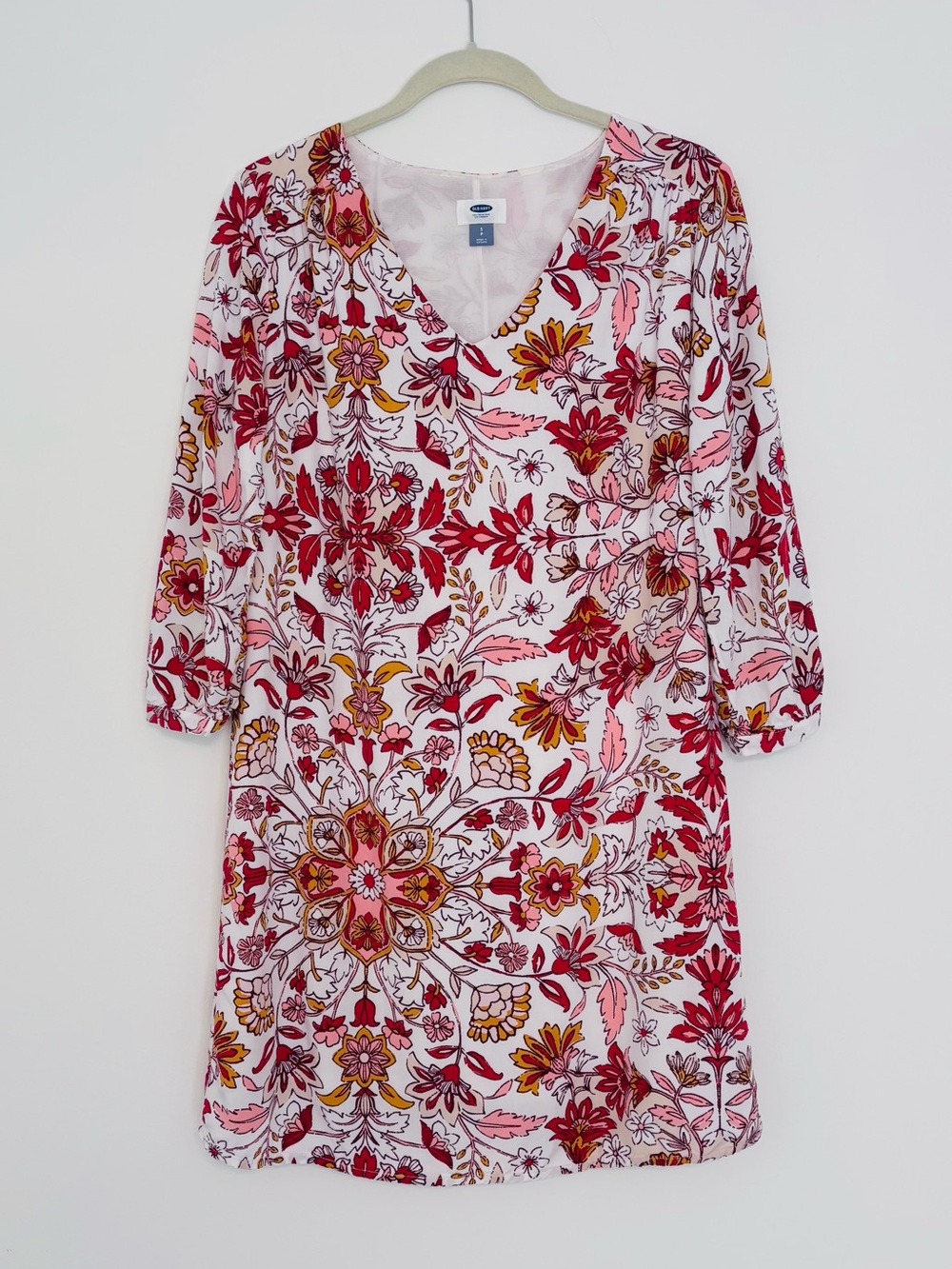 Old Navy Floral Shift Dress White Pink Tropical Resort Size S
